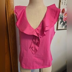 NWT MNG BY MANGO PINK RUFFLED SLEEVELESS TOP. SIZE LARGR.